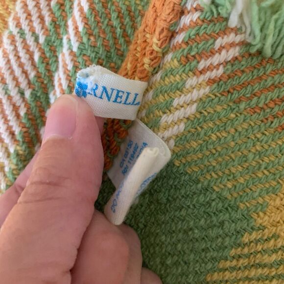 April Cornell Orange Yellow Green Plaid and Fringe Rectangular Tablecloth 80x54 - Picture 9 of 9